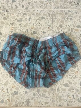 Men's Plaid Cotton Boxer Briefs in Light Blue